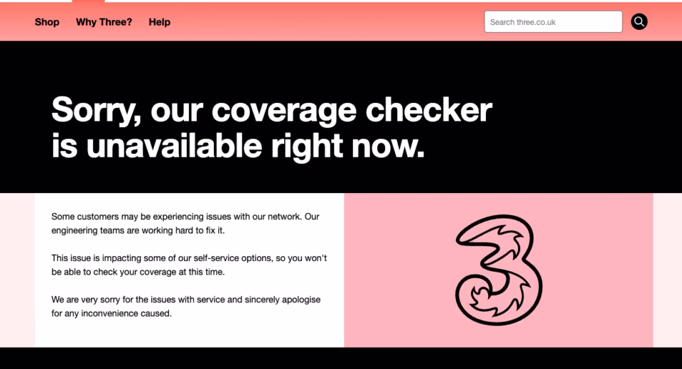 is three network down uk DRONE
